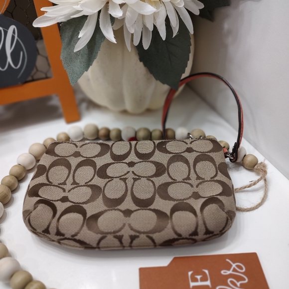 ❤️ Vintage Y2K GUC Coach Signature Monogram Canvas Wristlet Wallet, Salmon - Picture 6 of 11